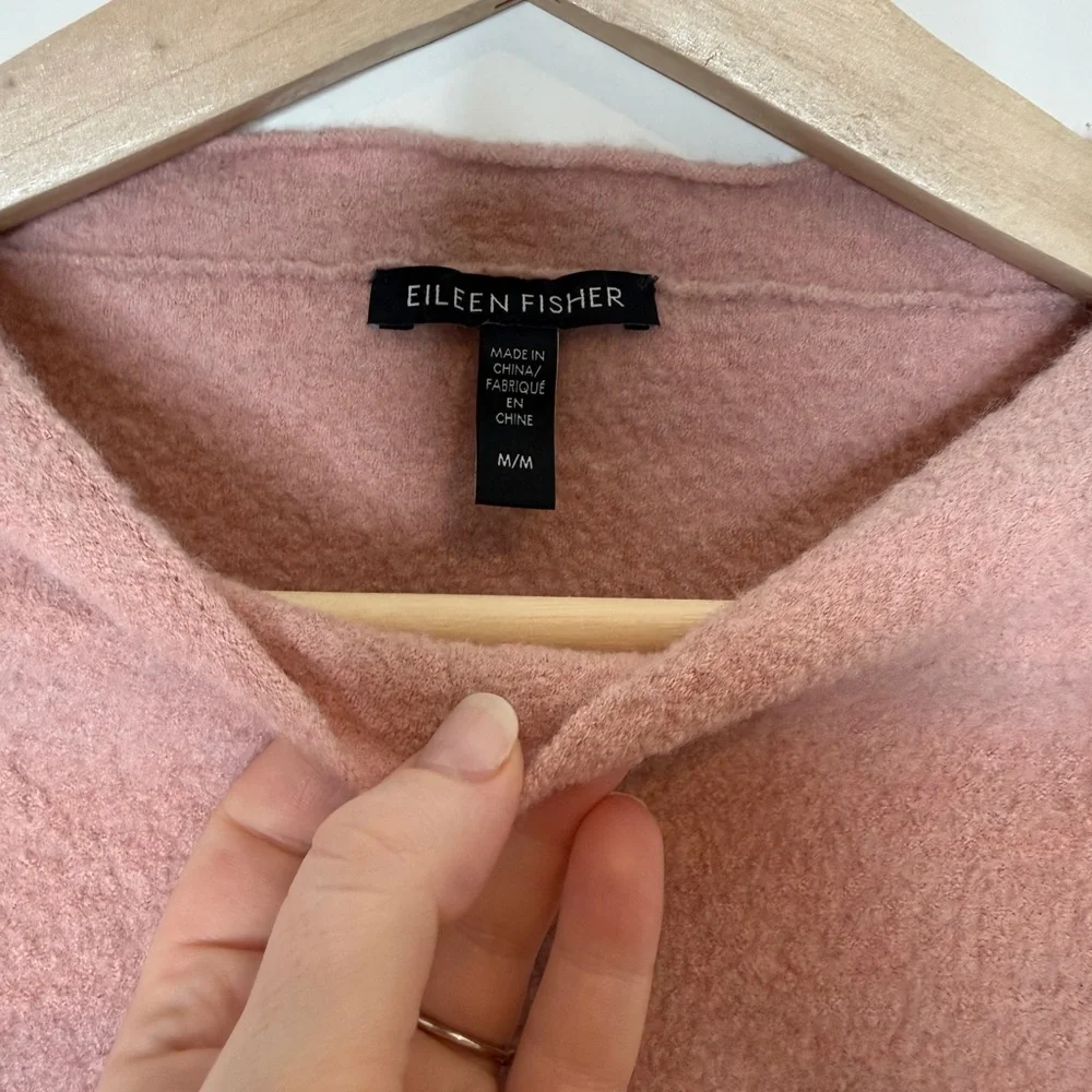 Eileen Fisher Lightweight Boiled Wool Box Sweater Top Mock Neck Pink Medium - Picture 2 of 5
